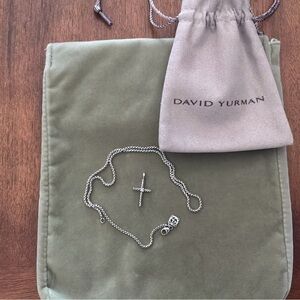 David Yurman Silver Twisted Cross Pendant Necklace with diamond